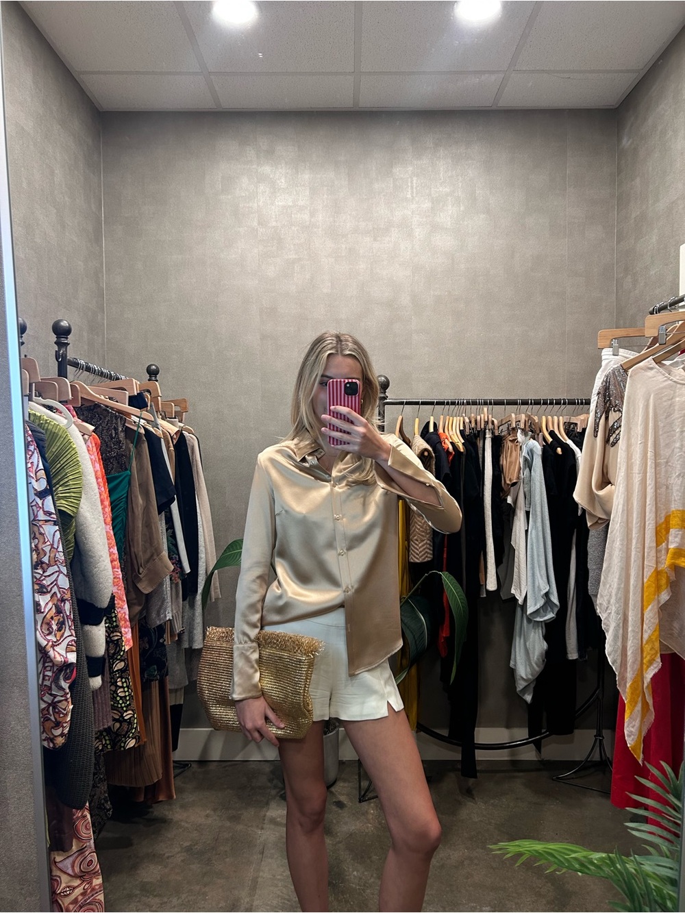 L'AGENCE Champagne Silk Button-Down Shirt